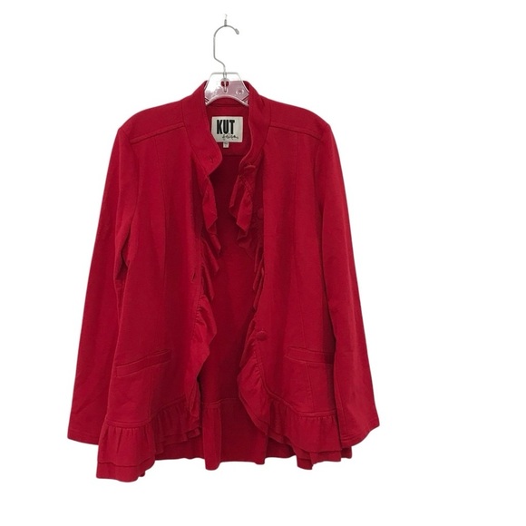 Kut from the Kloth Vibrant Red Ruffle Blazer Size Large - Picture 1 of 4